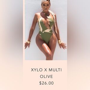 XYLO X Multi Olive Women’s One-Piece Swimsuit with Sheer Olive  Cover Up -NWOT